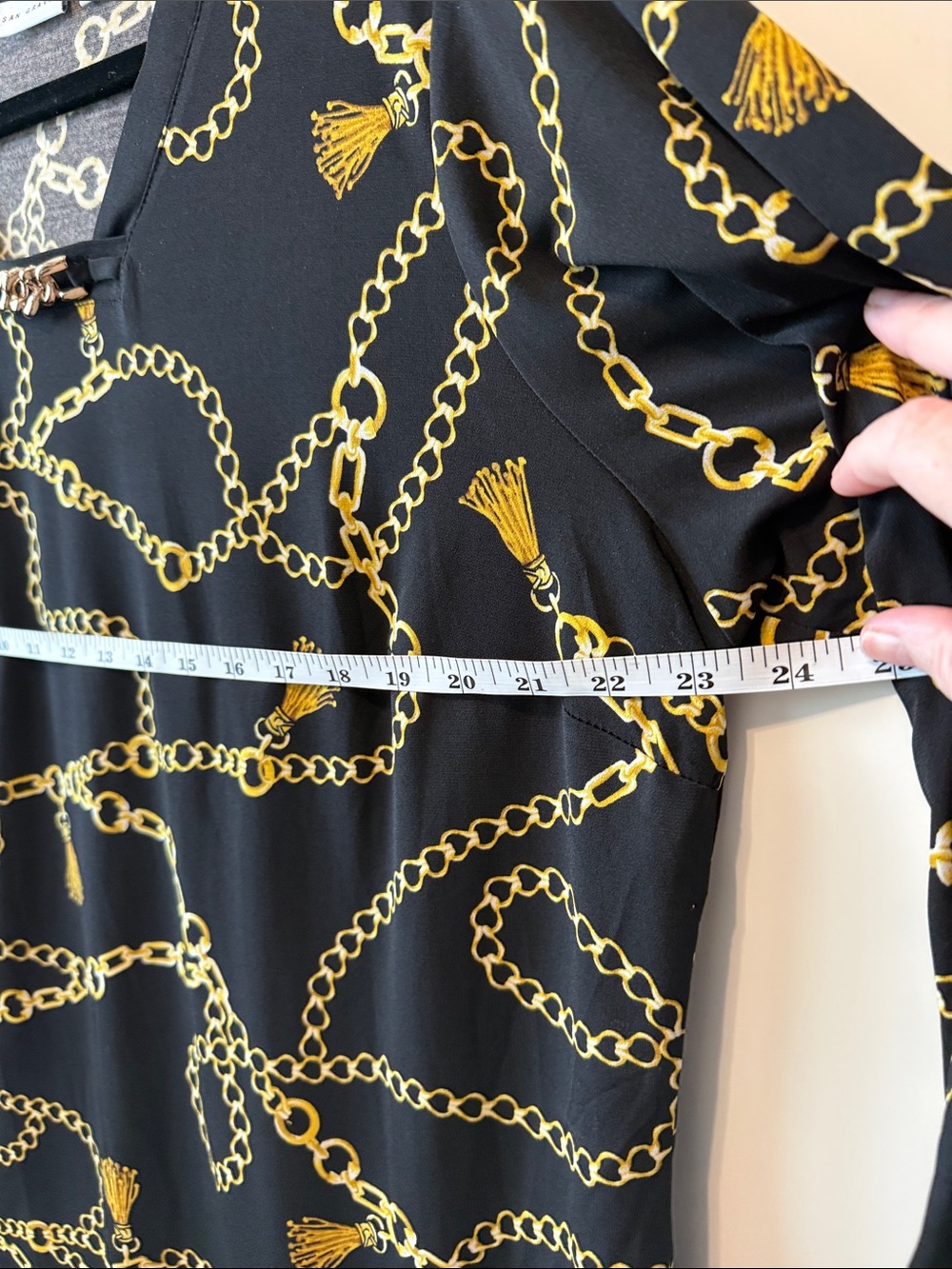 Susan Graver Black Long-Sleeve V-Neck Top with Gold Chain Print - Picture 6 of 6